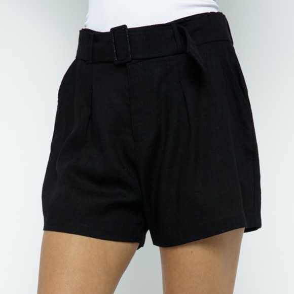 NWT Black High Waist Linen Belted Shorts - Picture 4 of 6